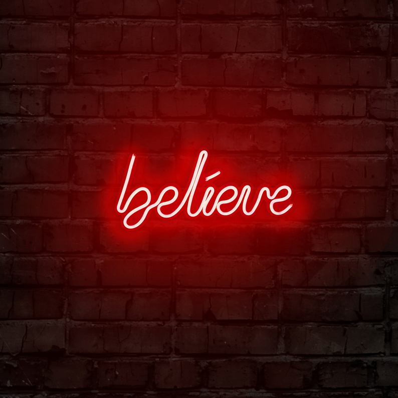 LETELY Enseigne au néon sur le mur avec le mot Believe rouge