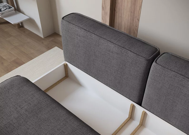 Kanapa rozkładana trzyosobowa Leanno z pojemnikiem ciemnoszara szenil hydrofobowy