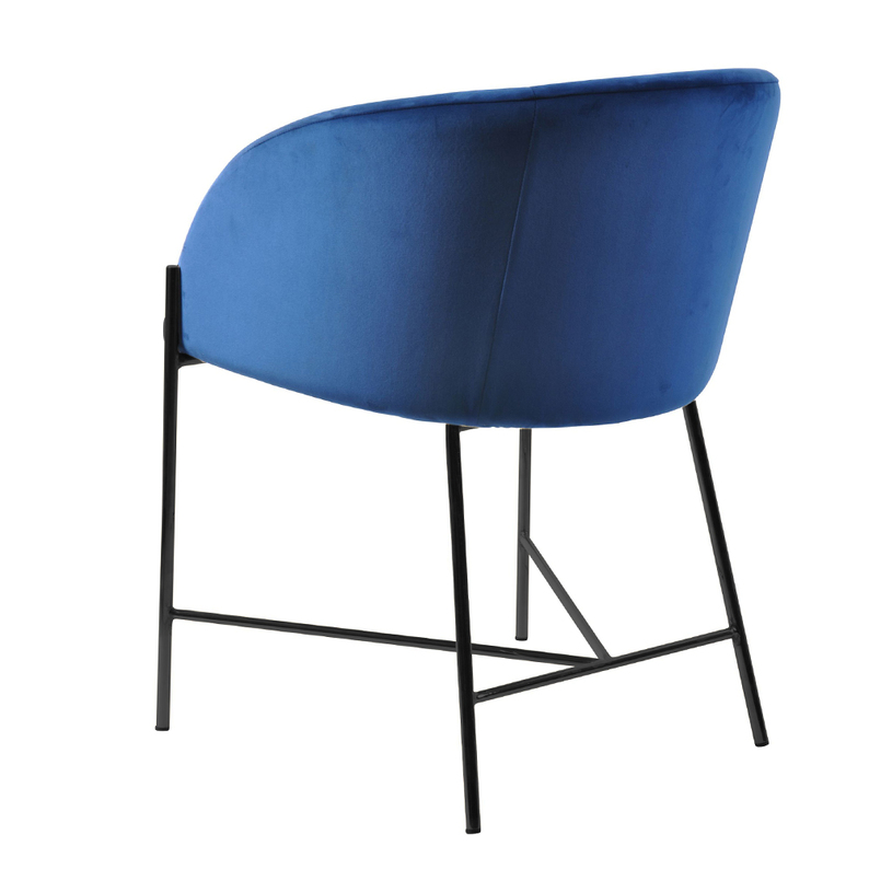 RIBIOC Chaise tapissée velours bleu marine pieds noirs