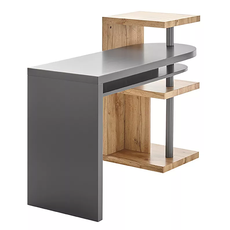 Bureau d'ordinateur Pezzotti, 145 x 50 cm, avec plateau mobile, gris et chêne