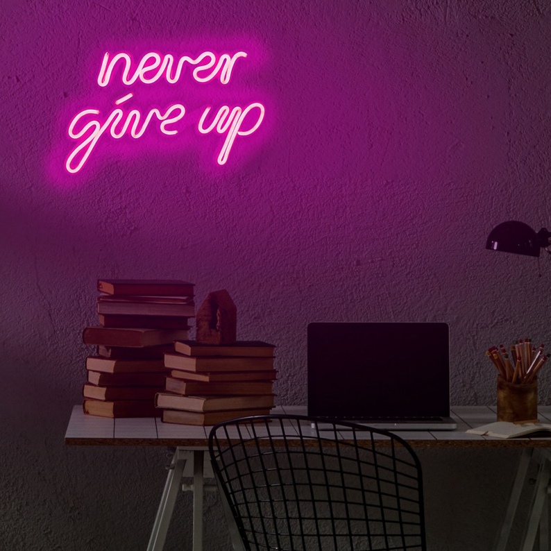 LETELY Enseigne au néon sur le mur avec inscription Never Give Up rose