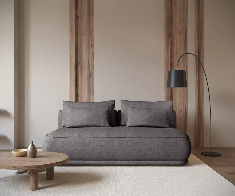 Kanapa rozkładana trzyosobowa Leanno z pojemnikiem ciemnoszara szenil hydrofobowy