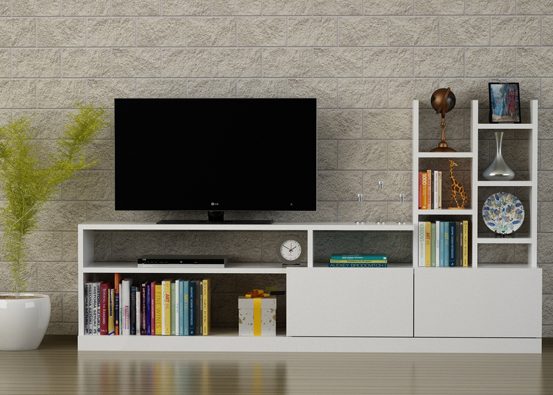 Meuble TV Dollen avec plateau 165 cm, blanc