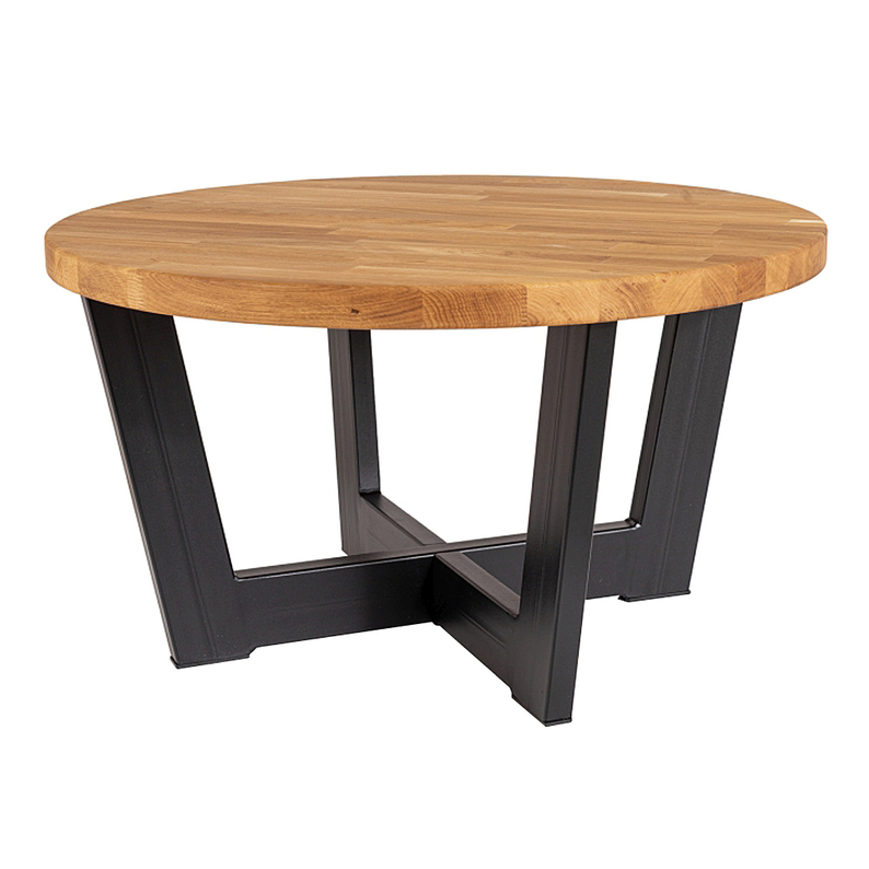 Table basse ronde Giderco, diamètre 80 cm, avec un plateau en bois
