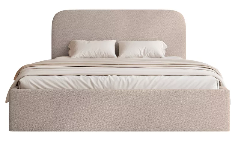Łóżko tapicerowane 160x200 cm Sonvivo z pojemnikiem na pościel beżowe szenil stelaż metalowy