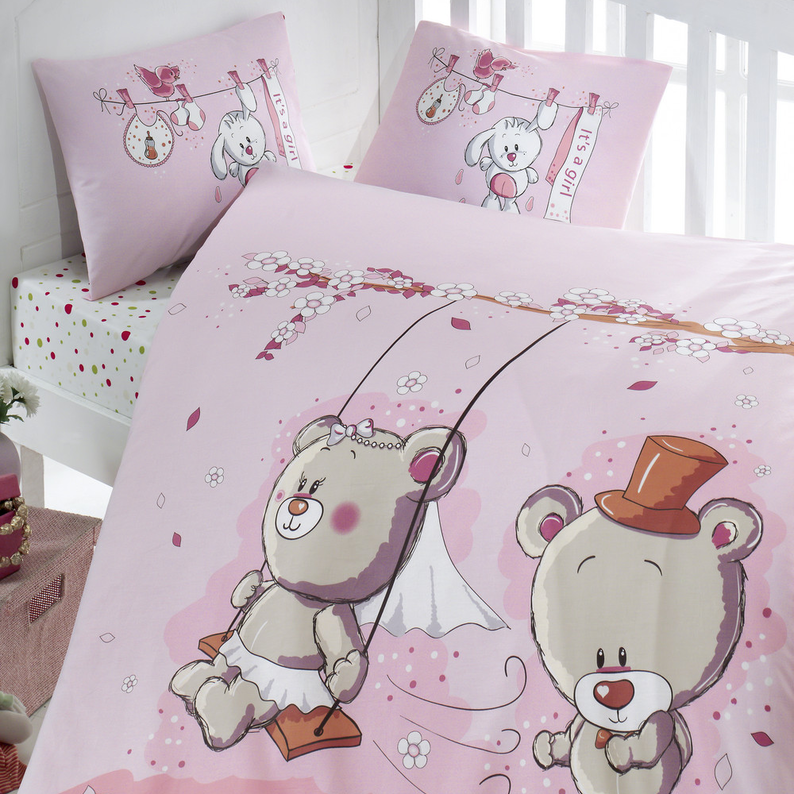 BEARS' WEDDING Literie enfant pour le lit 100x150 cm avec deux taies d'oreiller 35x45 cm et un drap