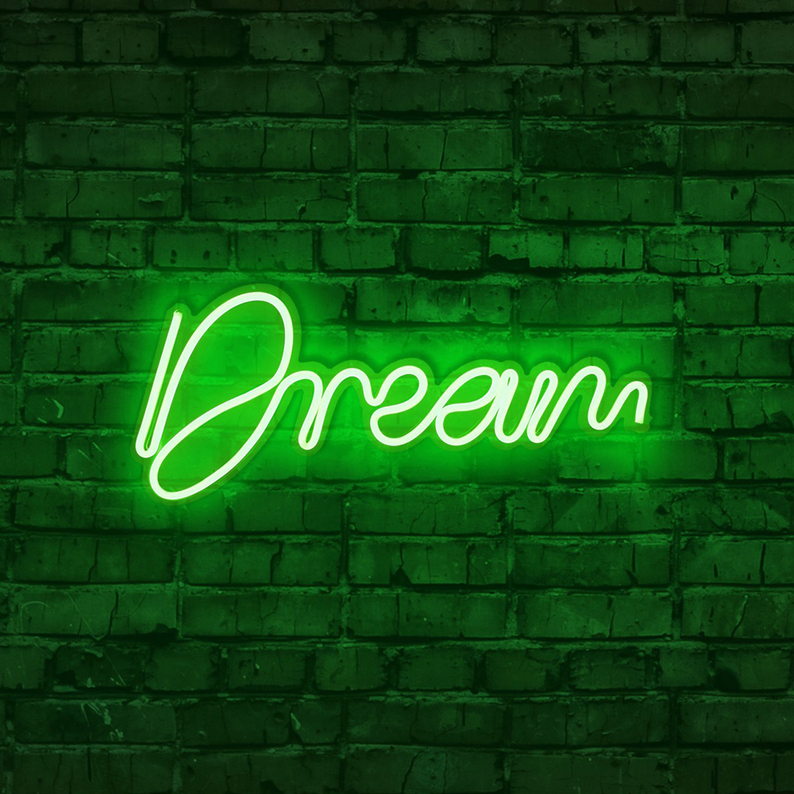 LETELY Enseigne au néon sur le mur avec le mot Dream vert