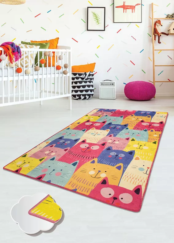 DINKLEY Tapis pour chambre d'enfant chats coloré 100x160 cm