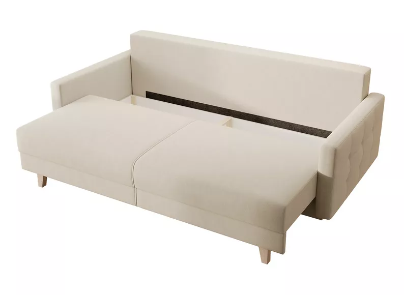 Canapé 3 places Verat avec conteneur, velours beige, hydrophobe