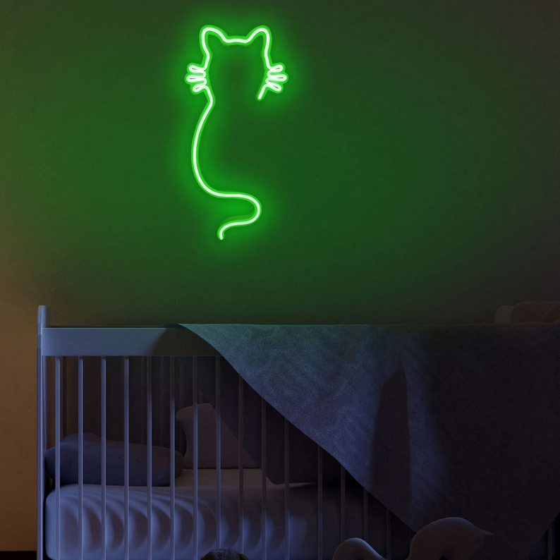 LETELY Enseigne au néon murale en forme de chat vert