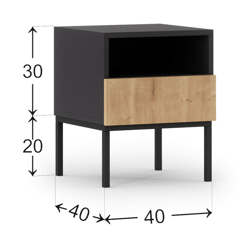 Table de chevet Jammad 40x40 cm noir / chêne artisanal