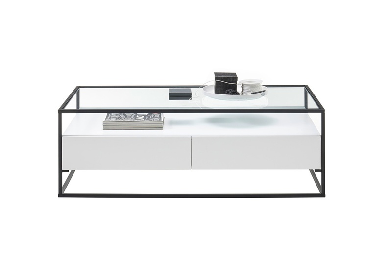 Table basse Pagittles 120x60 cm avec deux tiroirs blanc mat
