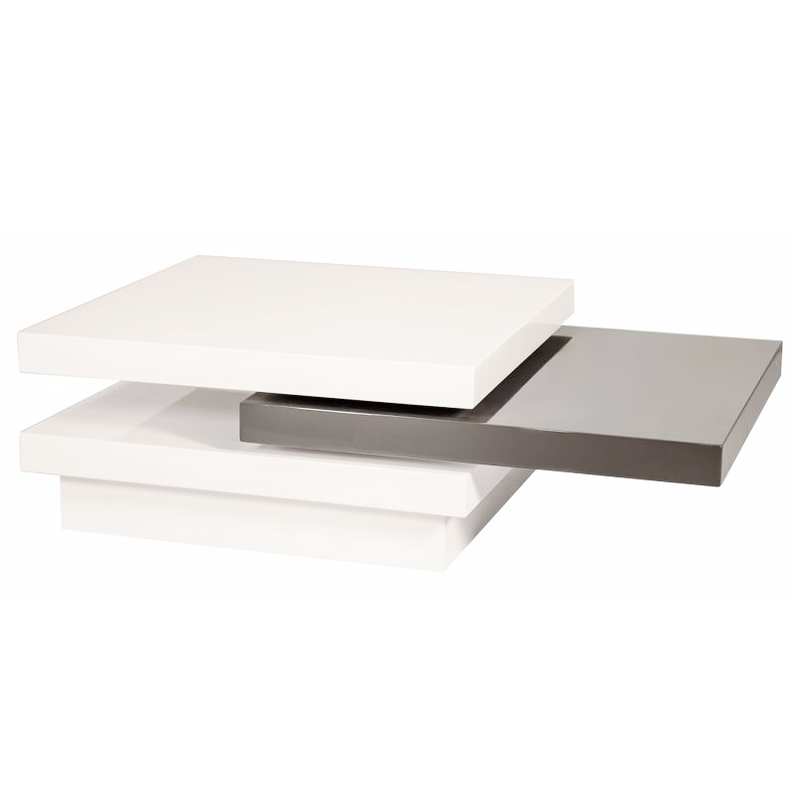 Table basse Hazin 80x80 cm blanche avec insert gris
