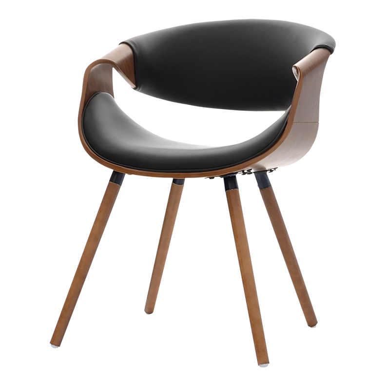 BENTIAL Chaise tapissée noyer / similicuir noir