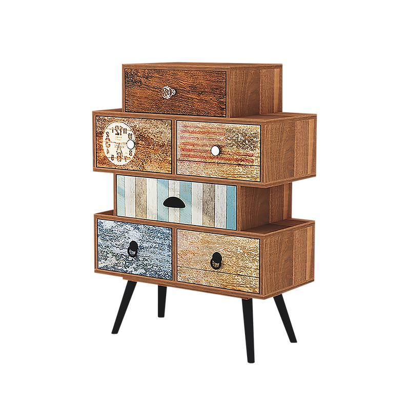 PATCHWORK Cabinet de rangement vintage 6 tiroirs
