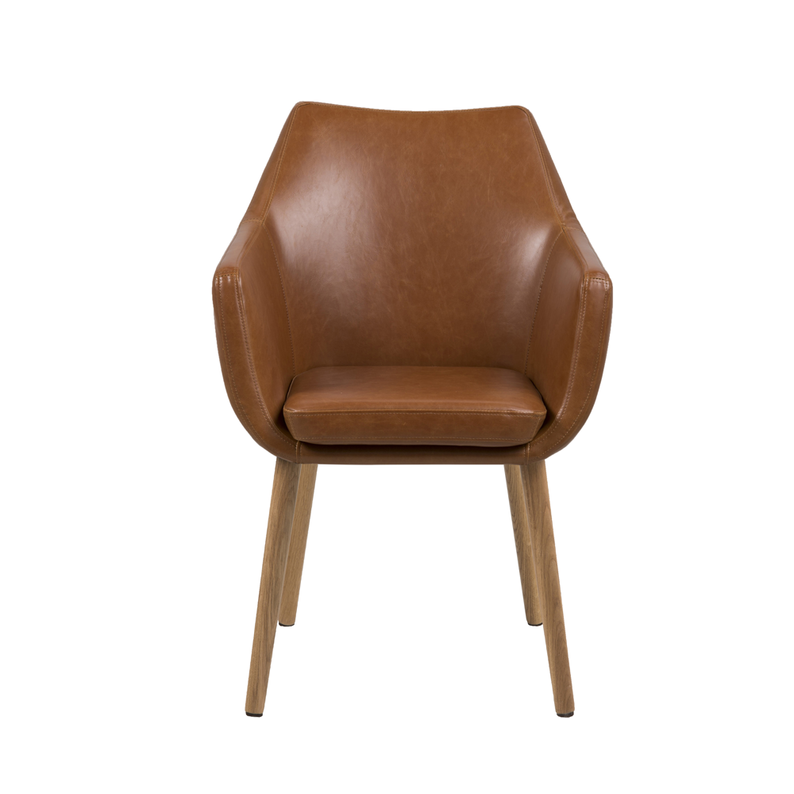 MARCELIO Chaise tapissée similicuir brun clair / pieds bois