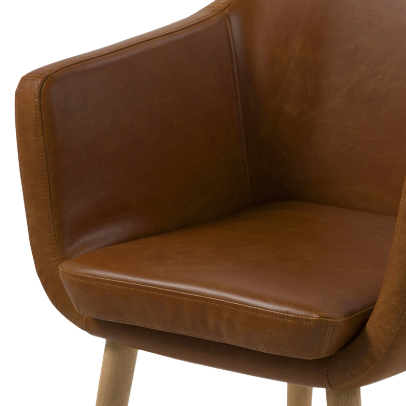 MARCELIO Chaise tapissée similicuir brun clair / pieds bois