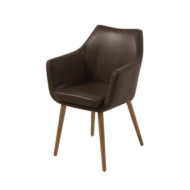 MARCELIO Chaise tapissée similicuir brun foncé / pieds bois
