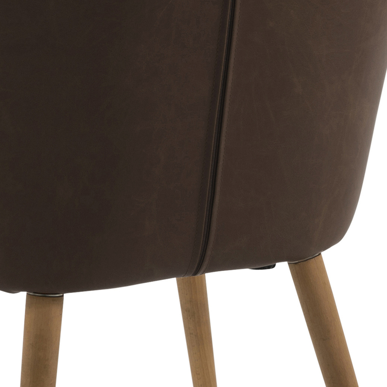 MARCELIO Chaise tapissée similicuir brun foncé / pieds bois