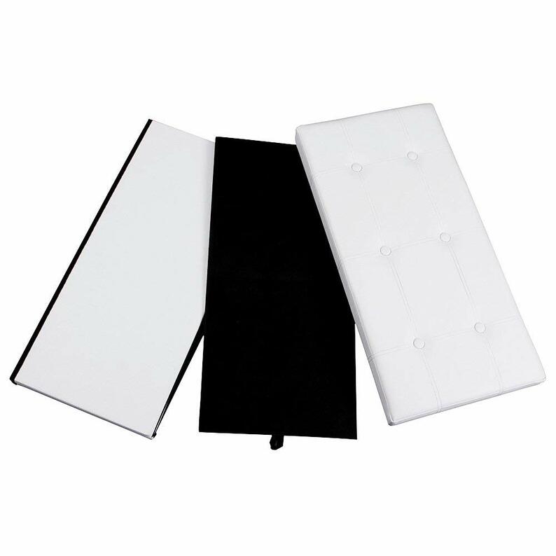 LOUTA Coffre tapissé blanc avec assise piquée 76x38 cm