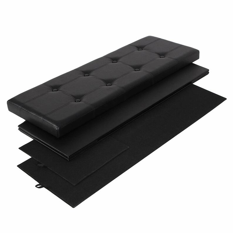 LOUTA Coffre en cuir artificiel noir avec assise piquée 110x38 cm