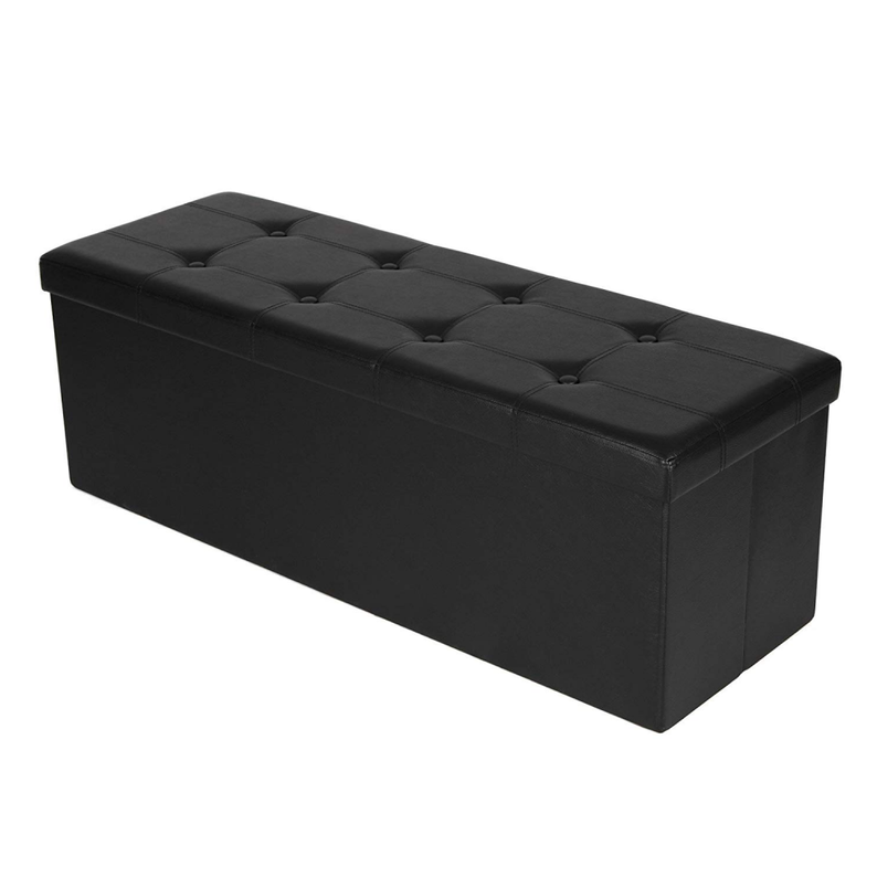 LOUTA Coffre en cuir artificiel noir avec assise piquée 110x38 cm