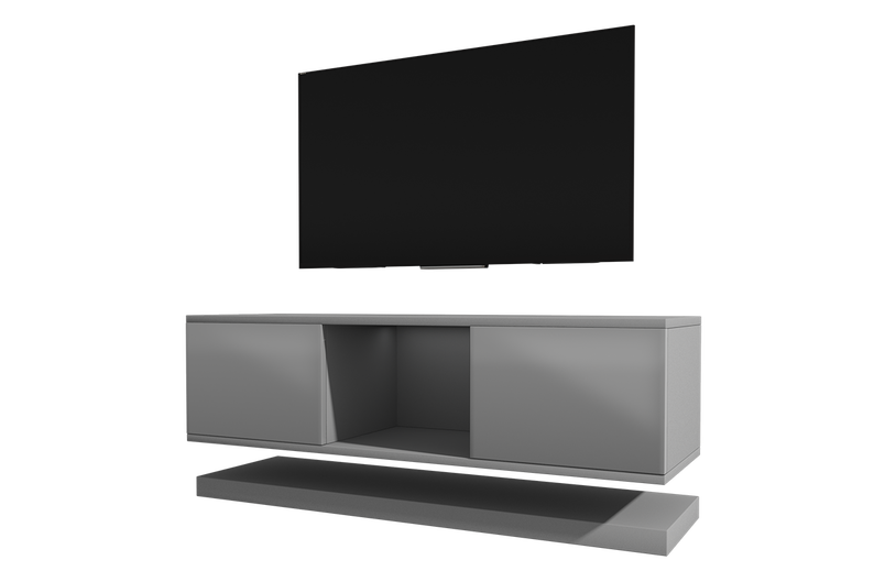 WIZZARDIN Meuble TV 140 cm suspendu style moderne Gris mat / Gris brillant