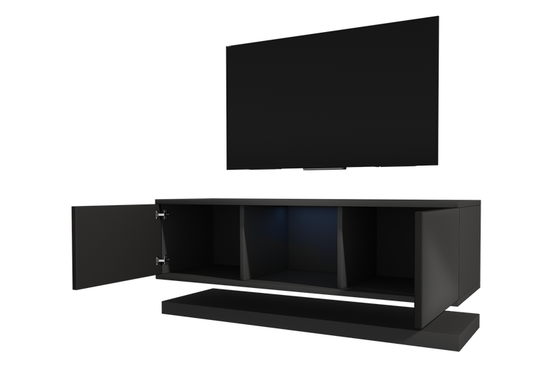 WIZZARDIN Meuble TV 140 cm suspendu style moderne Noir mat / Noir brillant