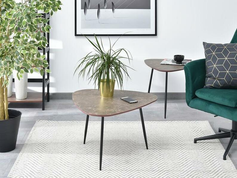 ROSIN Table basse industrielle marbre brun / noir 68x65 cm