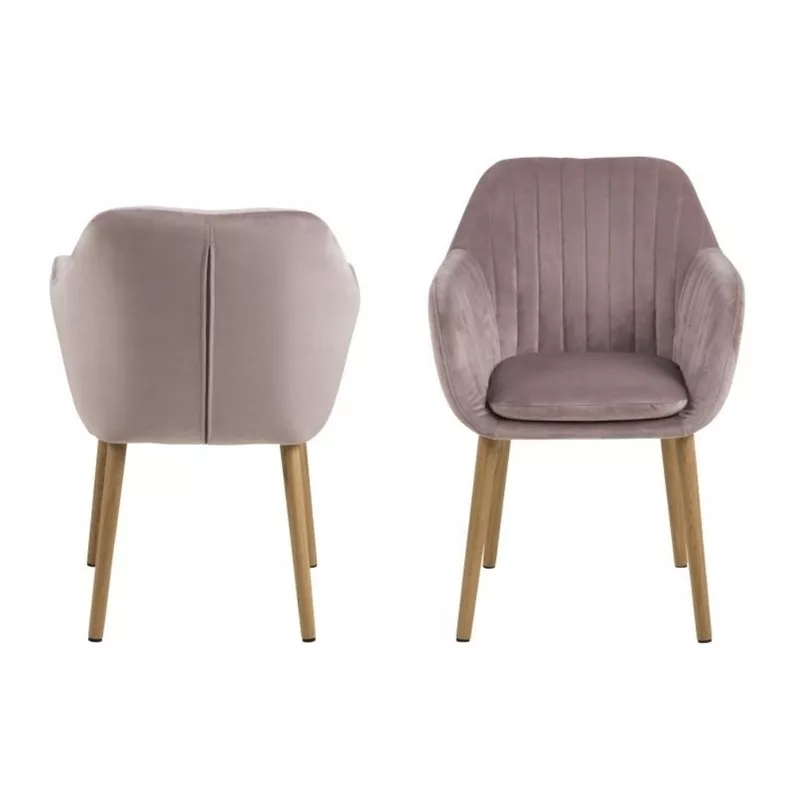 ELIDI Chaise rembourrée velours rose poudré pieds bois