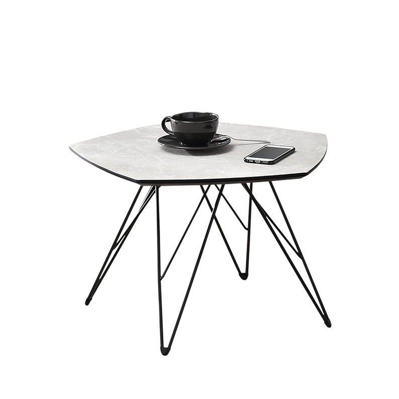 ELADAR Table basse pentagone 57x56 cm marbre gris / noir