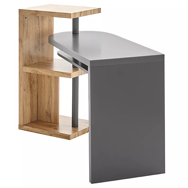 Bureau d'ordinateur Pezzotti, 145 x 50 cm, avec plateau mobile, gris et chêne