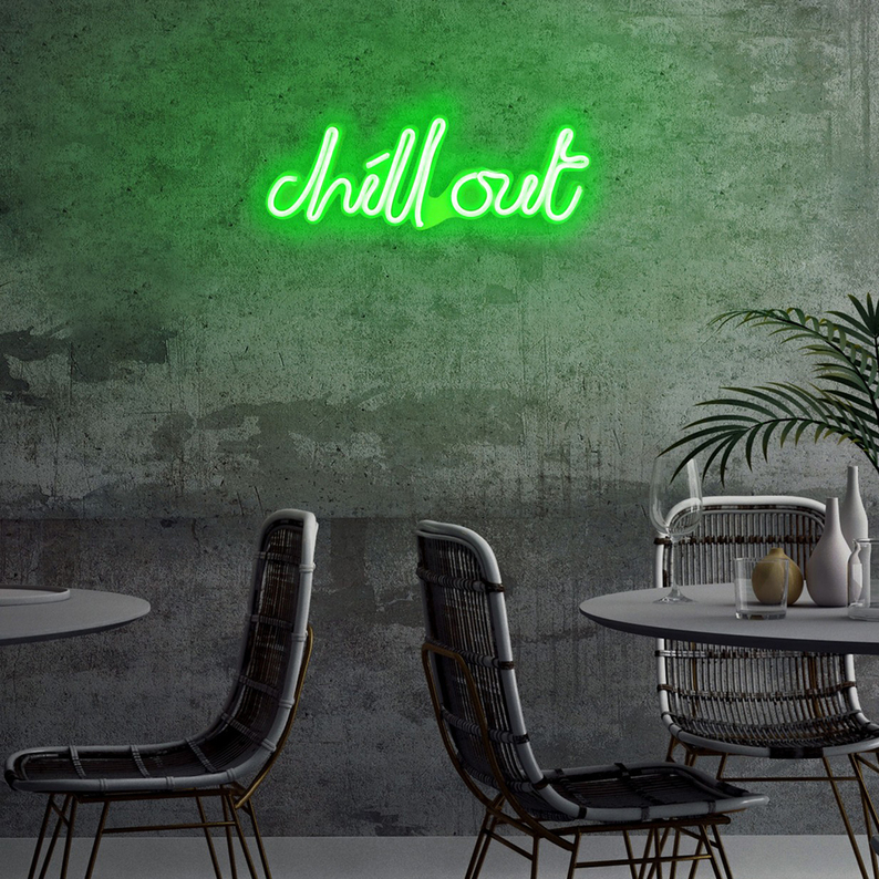 LETELY Enseigne au néon sur le mur avec inscription Chill Out vert