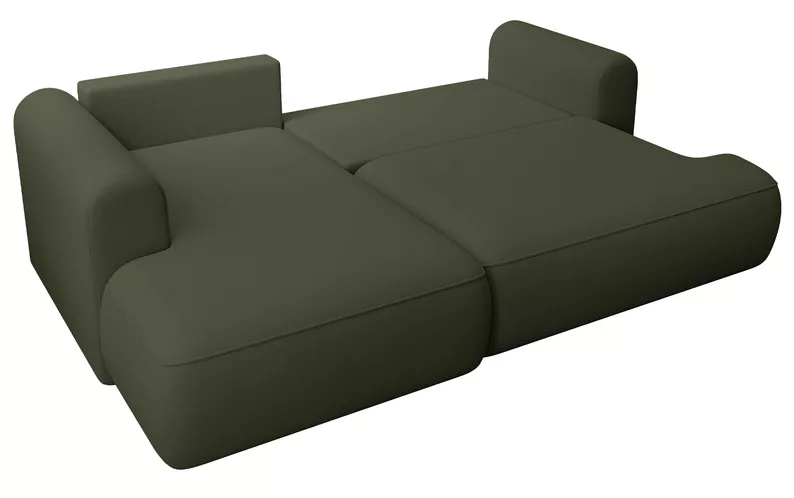 Oliwkowy narożnik Ovo mini L-kształtny z funkcją spania, idealny do nowoczesnego salonu.