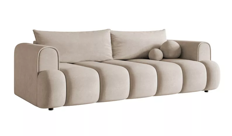 Kanapa trzyosobowa Dandelino z funkcją spania szarobeżowa welur hydrofobowy