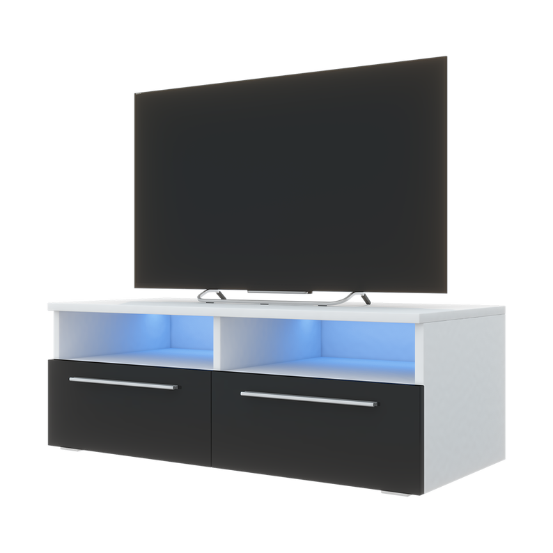 PHIRIS Meuble TV LED 100 cm Blanc mat / Noir brillant