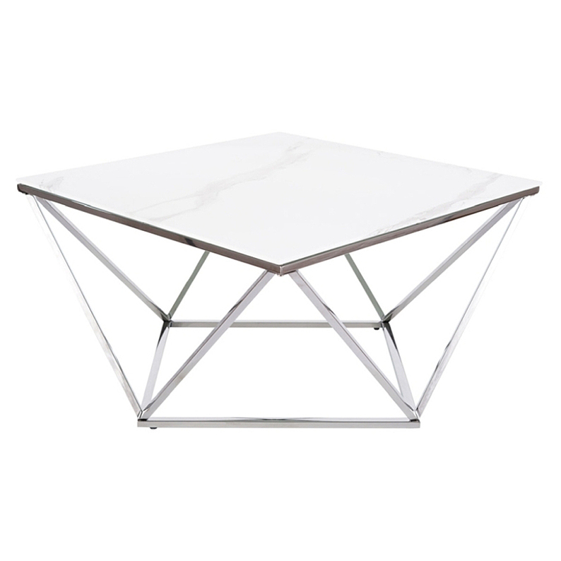 Table basse Morchi 80x80 cm argent avec un plateau imitant le marbre