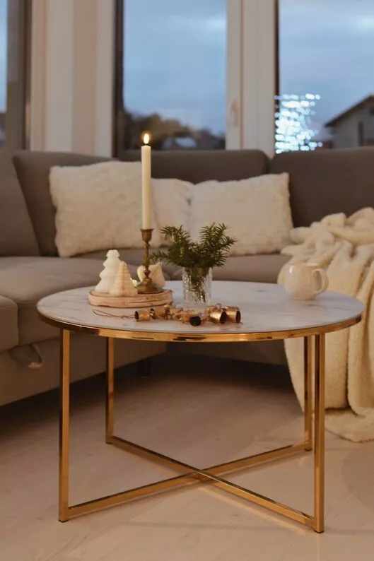 ALISMA Table basse Ø 80 cm - base dorée