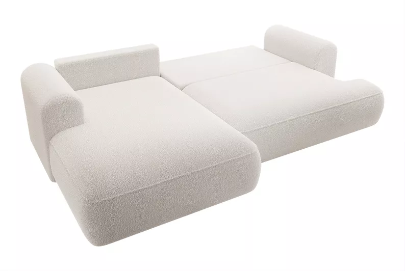 Canapé-lit d'angle Ovo crème en forme de L avec un conteneur de boucle à gauche