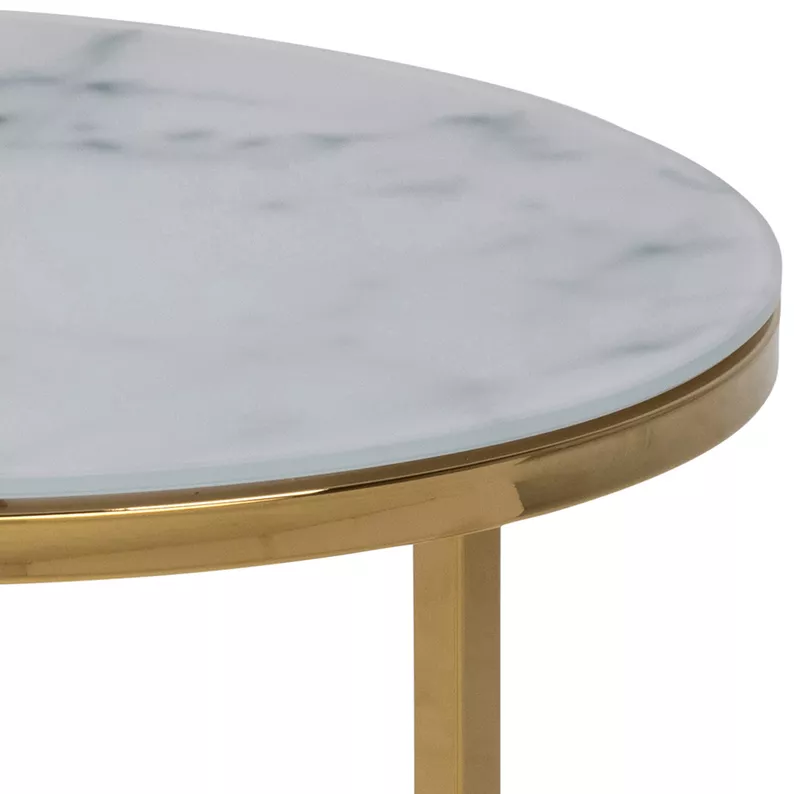 PERQY Ensemble de tables rondes en verre blanc avec un cadre doré