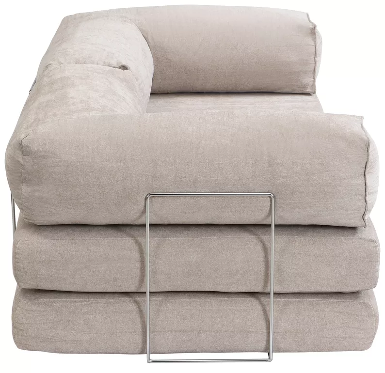 Canapé convertible 2 places Semassy, tissu chenille beige facile d’entretien