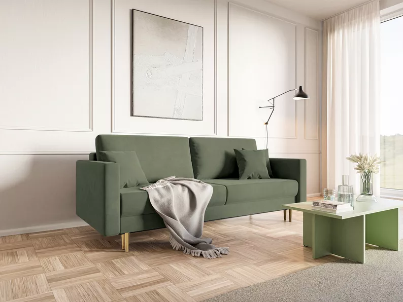 VALICO Canapé-lit trois places velours olive hydrophobe