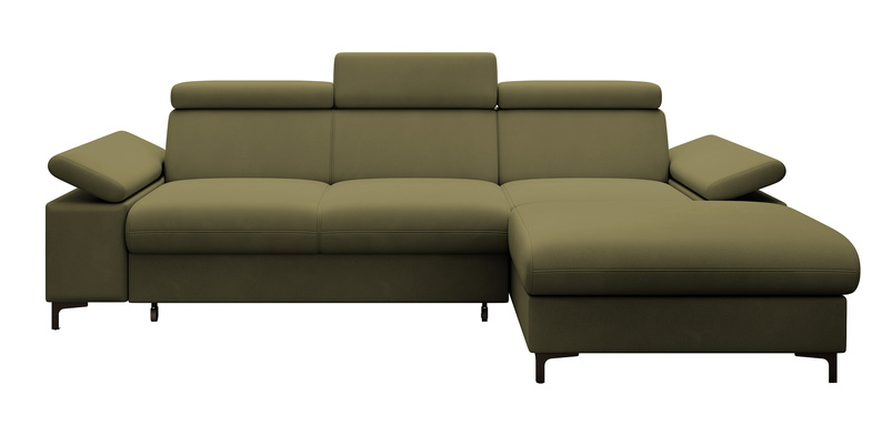 MILLEFOLIUM L-forme Canapé d'angle convertible avec fonction lit avec coffre de rangement velours hydrofuge olive droit