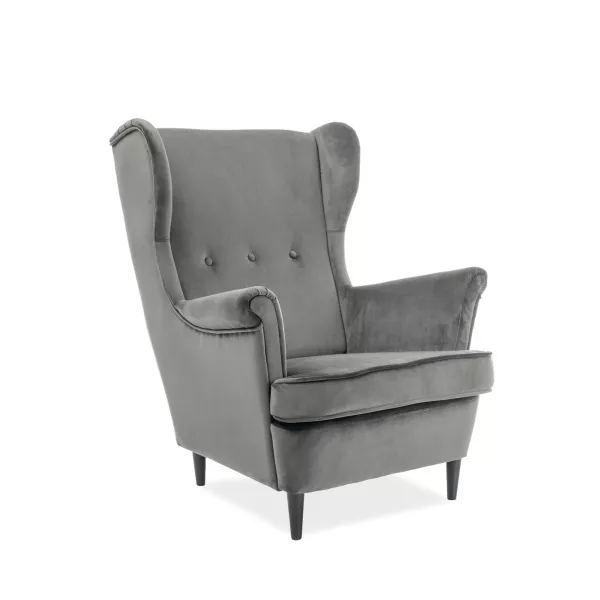 Fauteuil ailé en velours gris Pazial