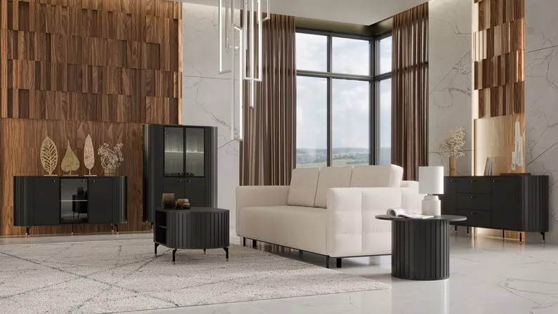 Stolik kawowy Zante z ryflami i półką 104x56 cm czarny