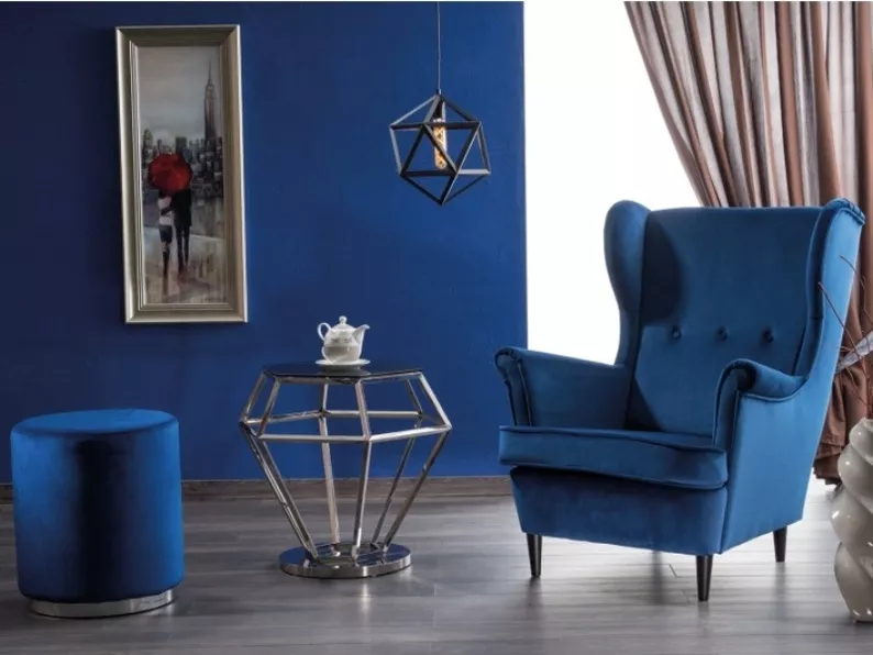 Fauteuil Pazial, velours bleu marine