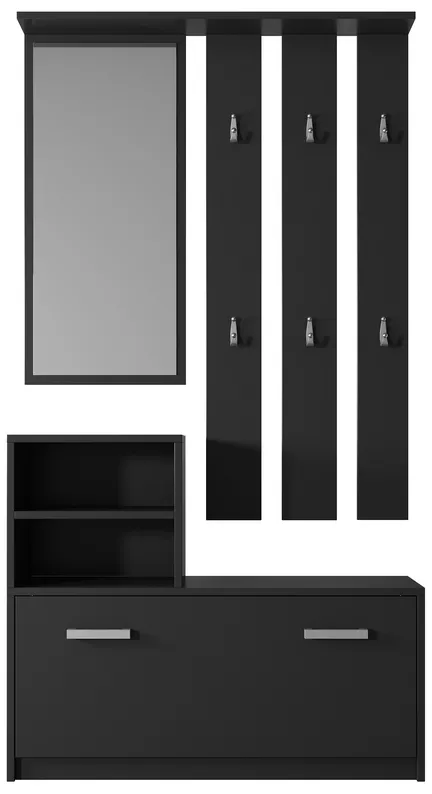 Ensemble d'entrée Yesfir avec miroir, cintres, étagères et meuble à chaussures Noir
