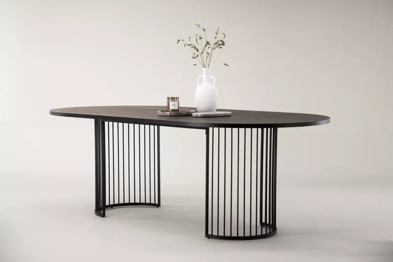 Table à manger Pestiter 110x220 cm noyer/piétement acier