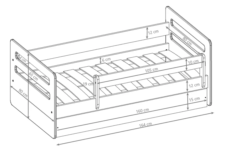 Lit enfant Brannigan 160x80 cm avec un matelas blanc