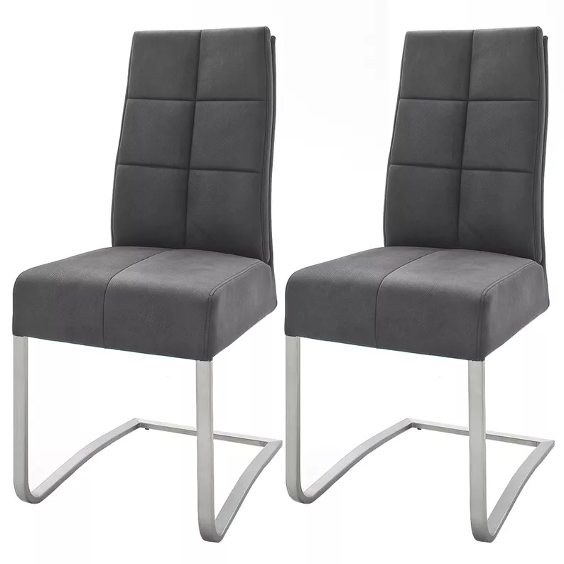 Lot de deux chaises capitonnées sur patins gris Achird